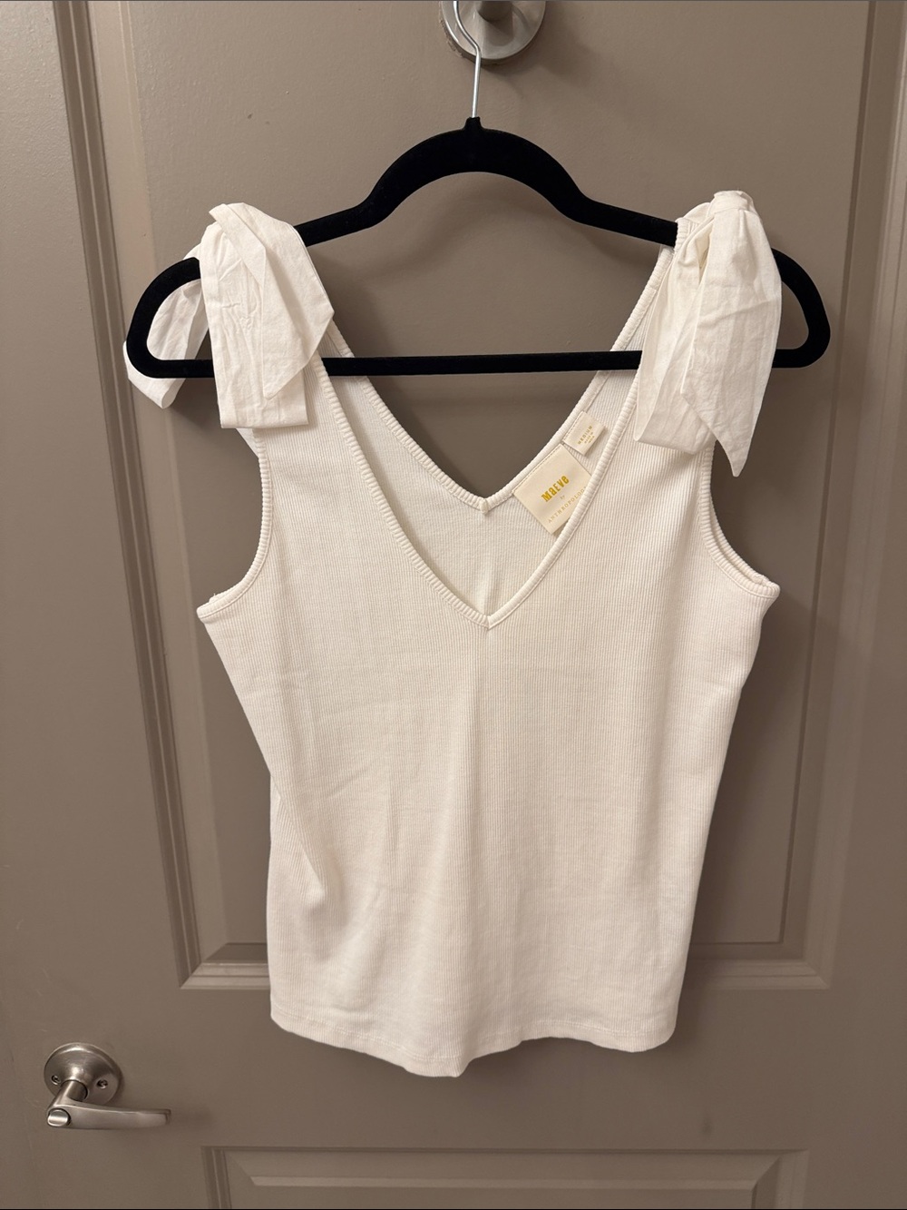 Anthropologie Cream Tie-Shoulder V-Neck Tank